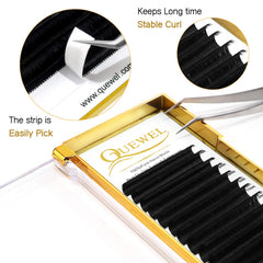 QUEWEL extensiones de pestañas con abanico 0,07 mm, D curl y mezcla 8-15mm.