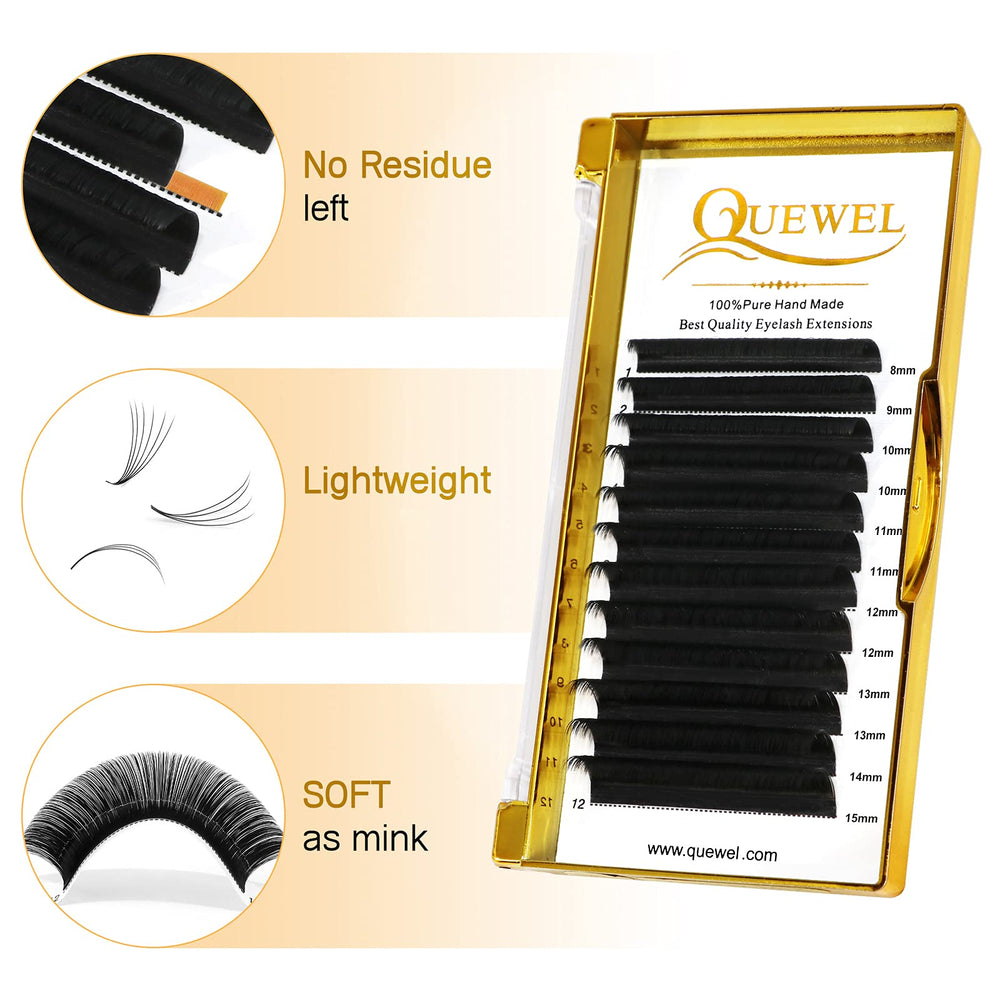 QUEWEL extensiones de pestañas con abanico: material PBT de Corea.