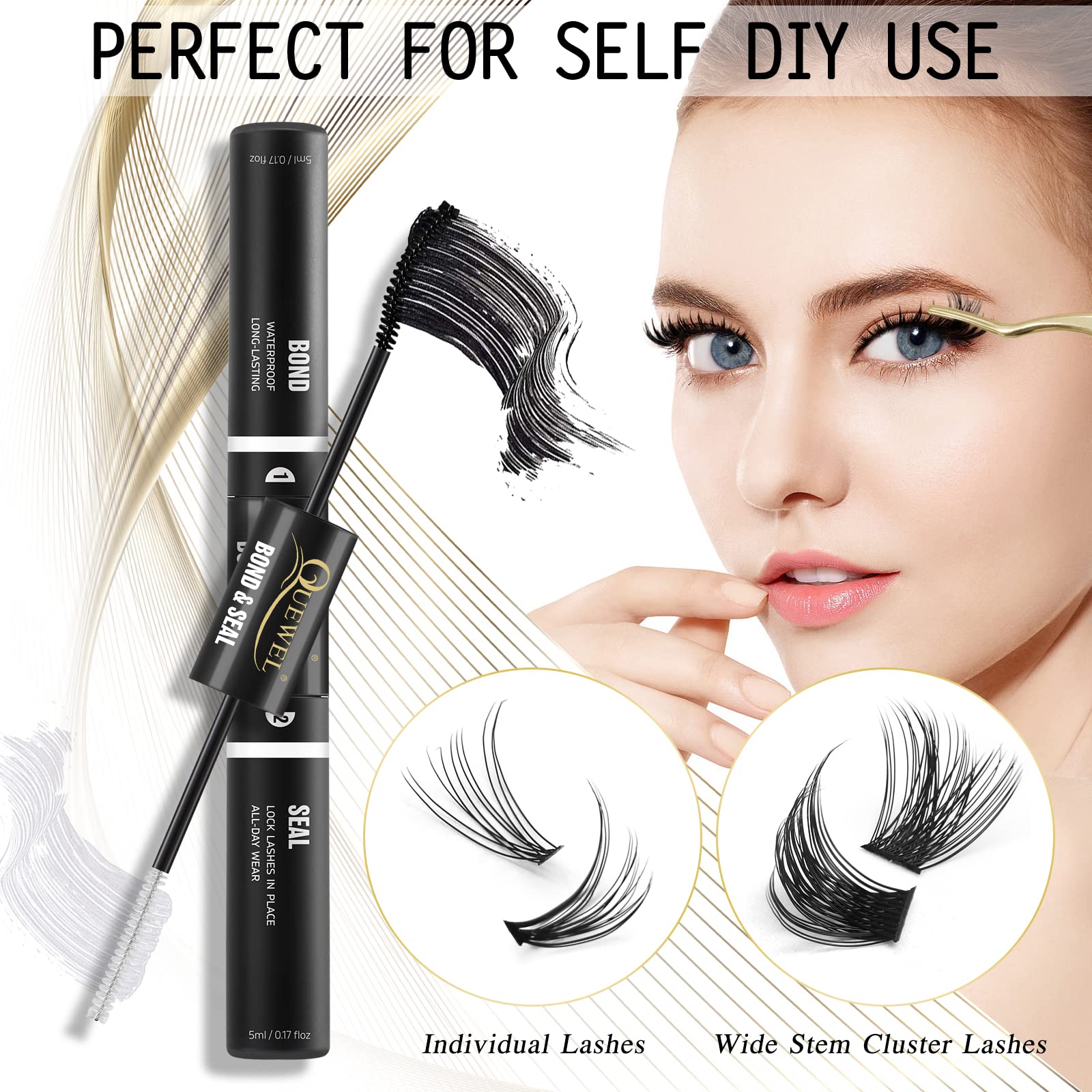 QUEWEL Lash Clusters retirada fácil sin residuo en la raíz.