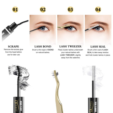 QUEWEL Lash Clusters sistema 2 en 1 de pegamento y sellador.