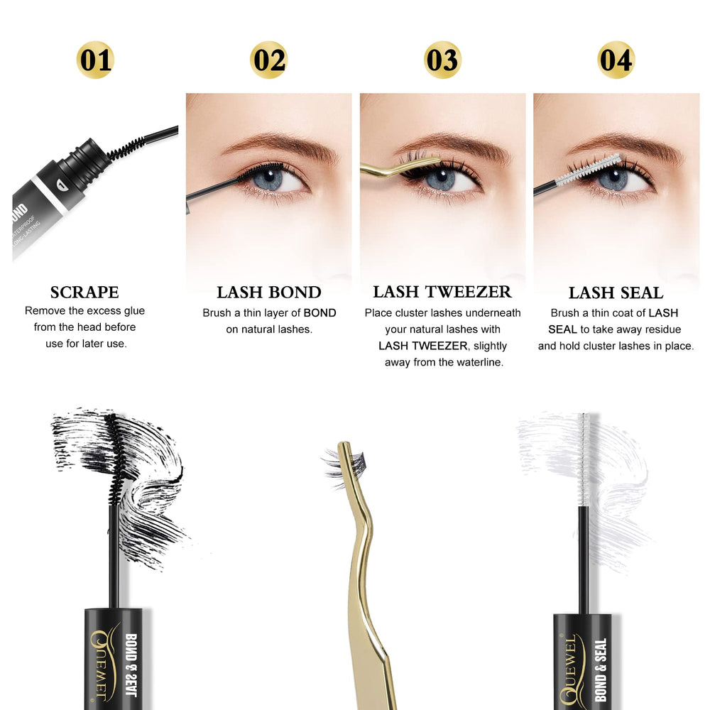 QUEWEL Lash Clusters sistema 2 en 1 de pegamento y sellador.