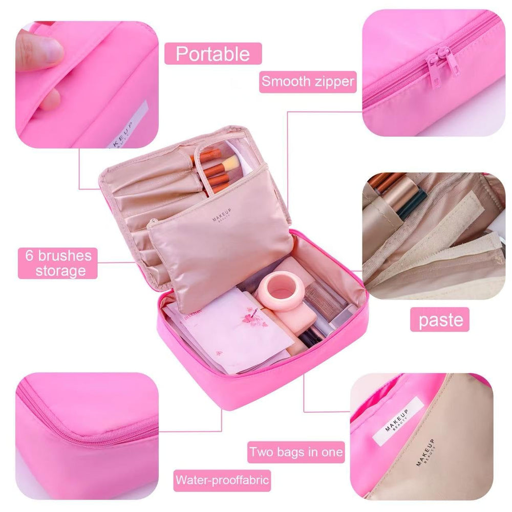 Queboom bolso de maquillaje de viaje, bolsillo interior para objetos pequeños.