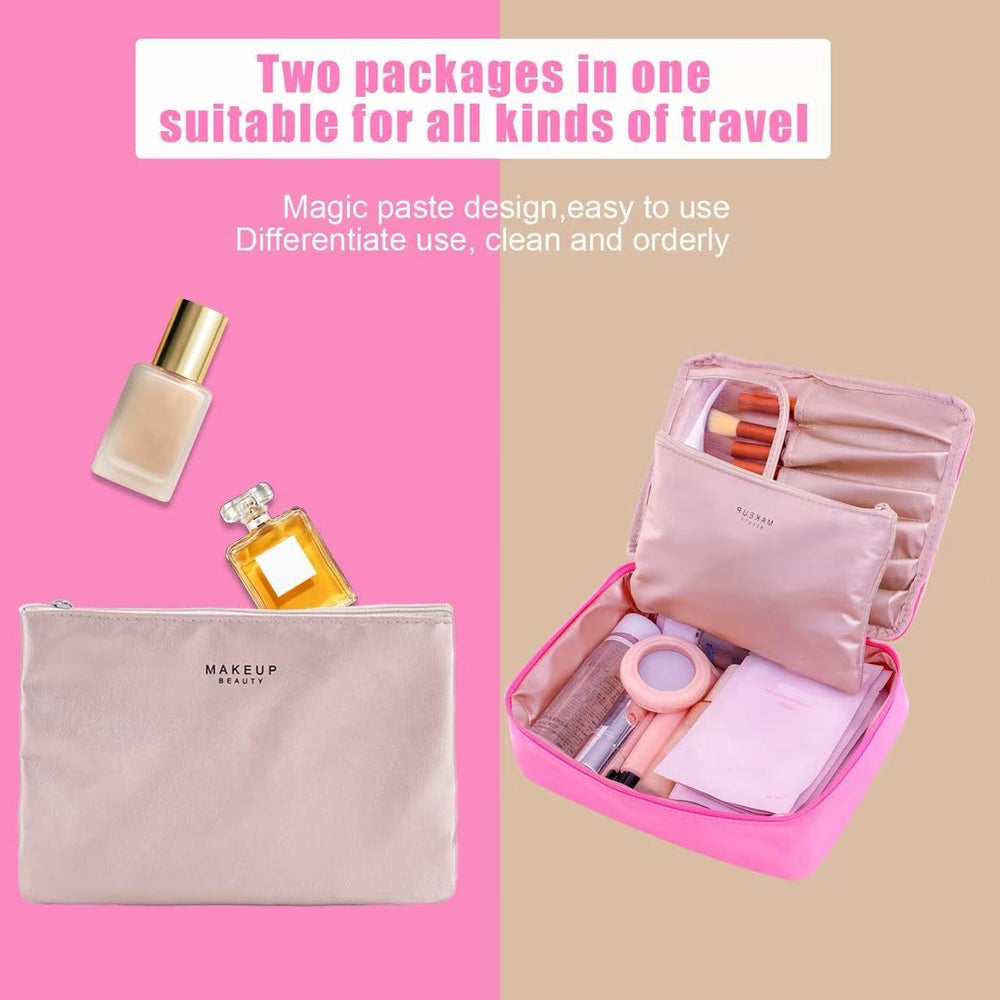 Queboom bolso con tres compartimentos, ideal para separar maquillaje y cuidado de la piel.