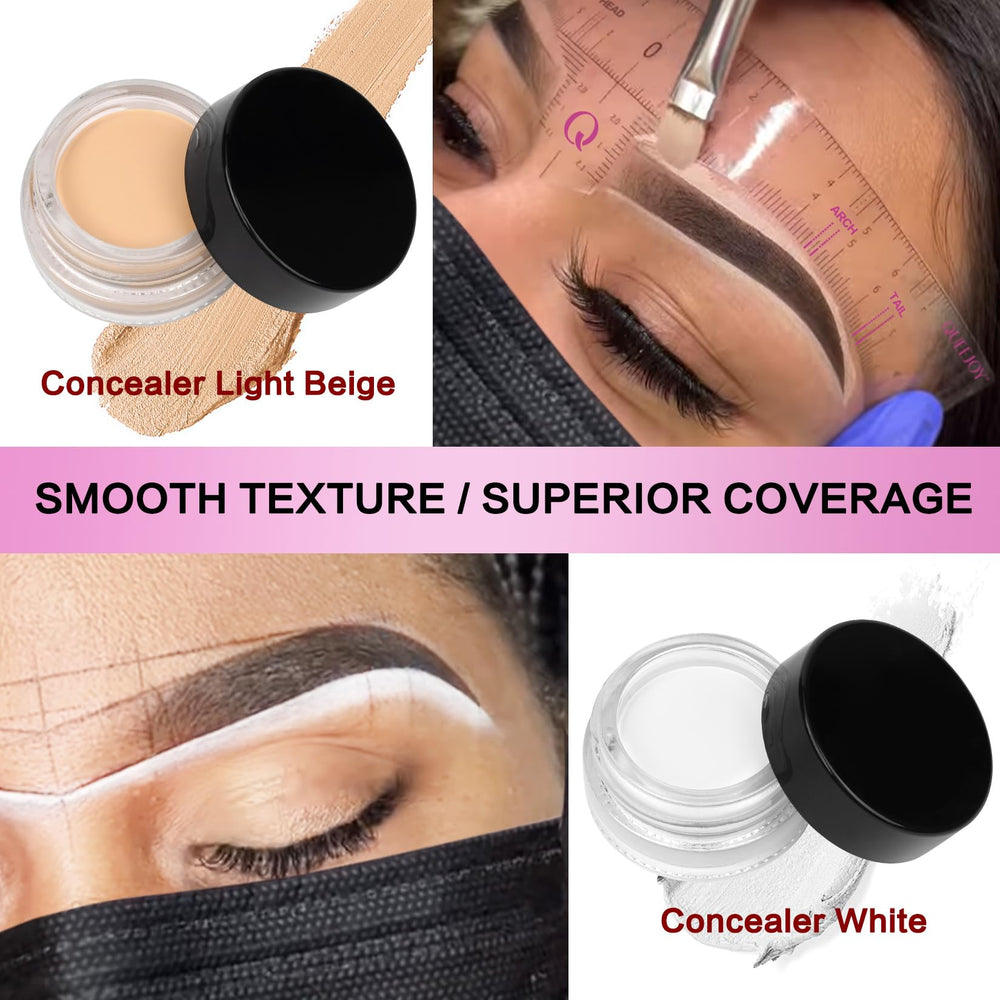 Queejoy concealer sourcils blanc et beige clair pour mettre en valeur les contours.