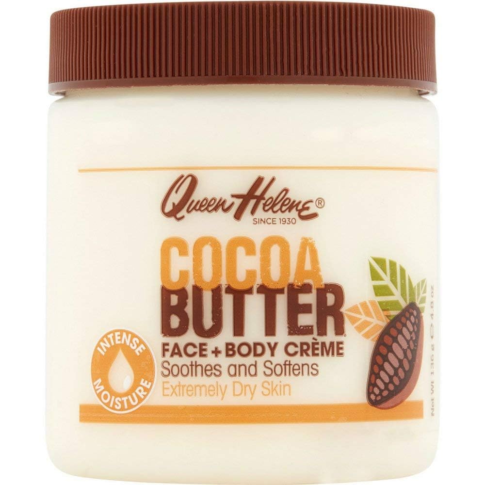Queen Helene Cocoa Butter en frasco, hidratación profunda para piel seca.