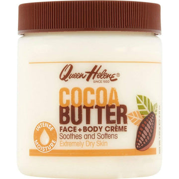 Queen Helene Cocoa Butter en frasco, hidratación profunda para piel seca.