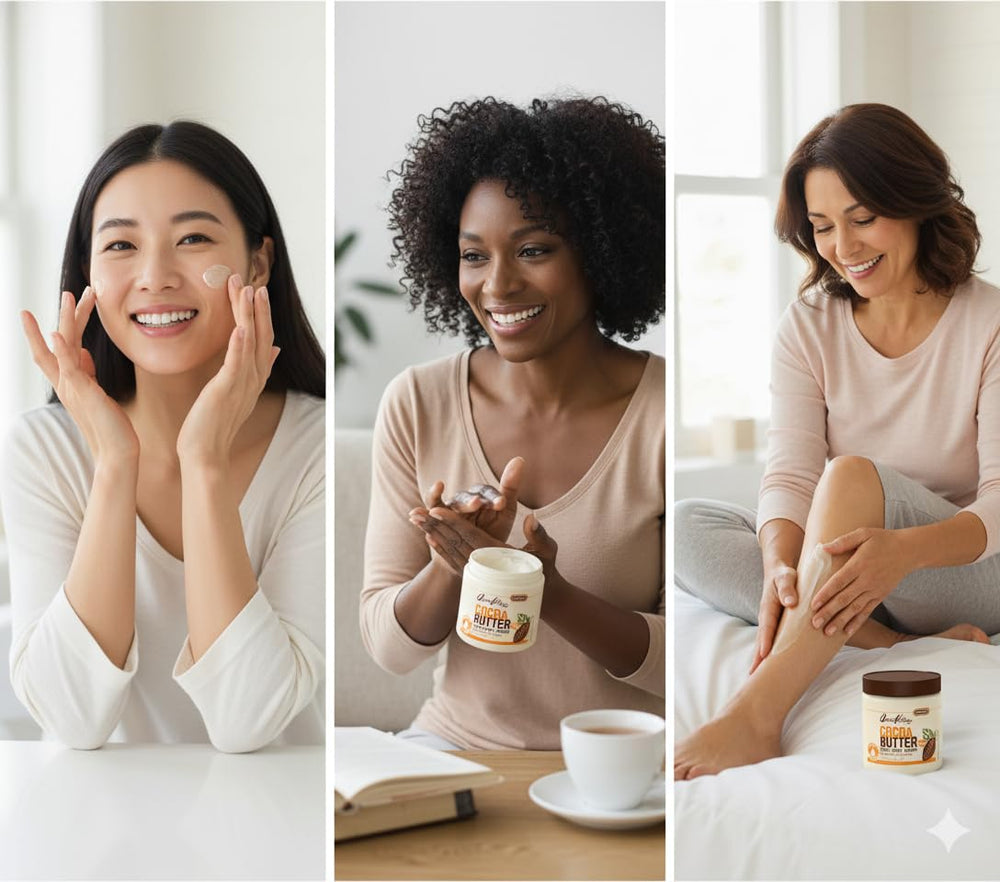 Etiqueta de Queen Helene Cocoa Butter con beneficios clave.