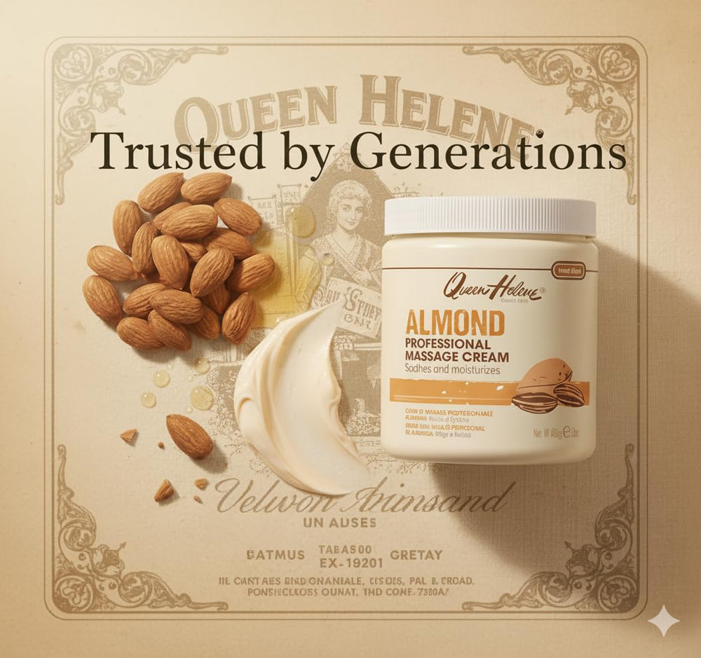 Ingredientes de almendra en Queen Helene para nutrición suave de la piel.