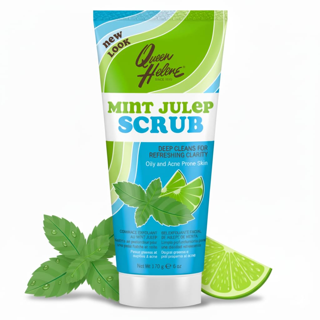 Queen Helene exfoliante facial Mint Julep en frasco de 6 oz para limpieza profunda.