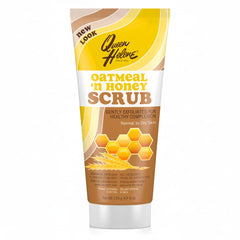 Queen Helene exfoliante suave de avena y miel, frente del tarro, suaviza piel sensible.