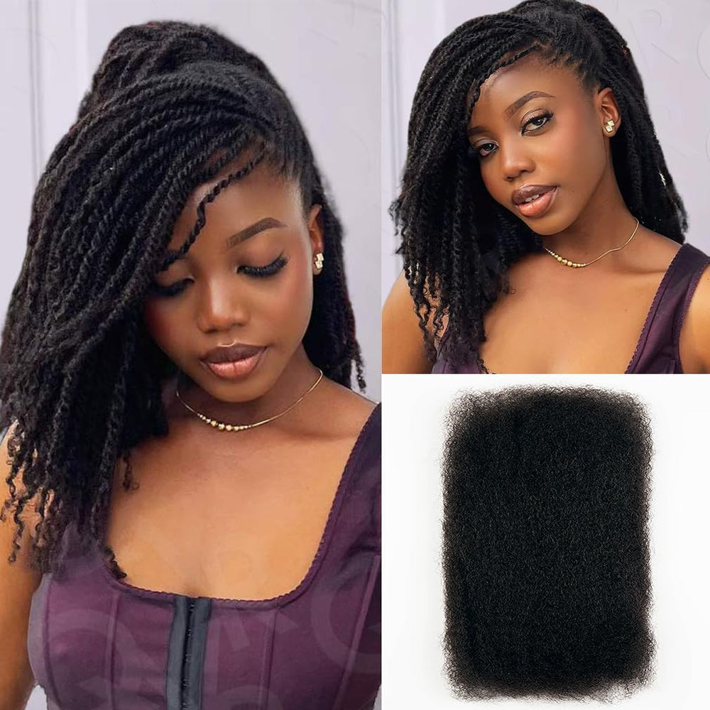 QVR cabello afro rizado en masa, primer plano, textura suave negro natural