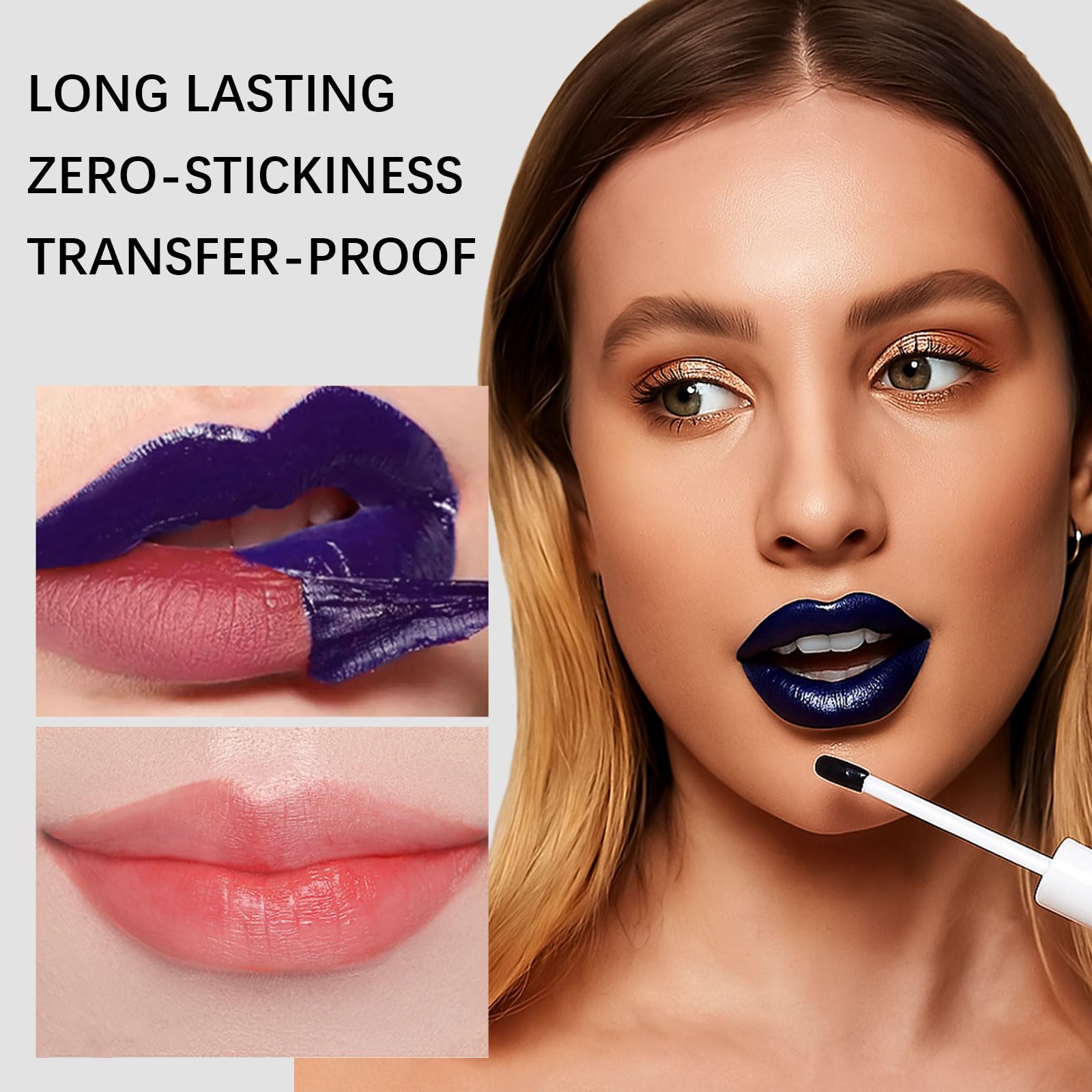 QueenDairy lip stain on lips demonstrates kiss-proof, smudge-free wear.