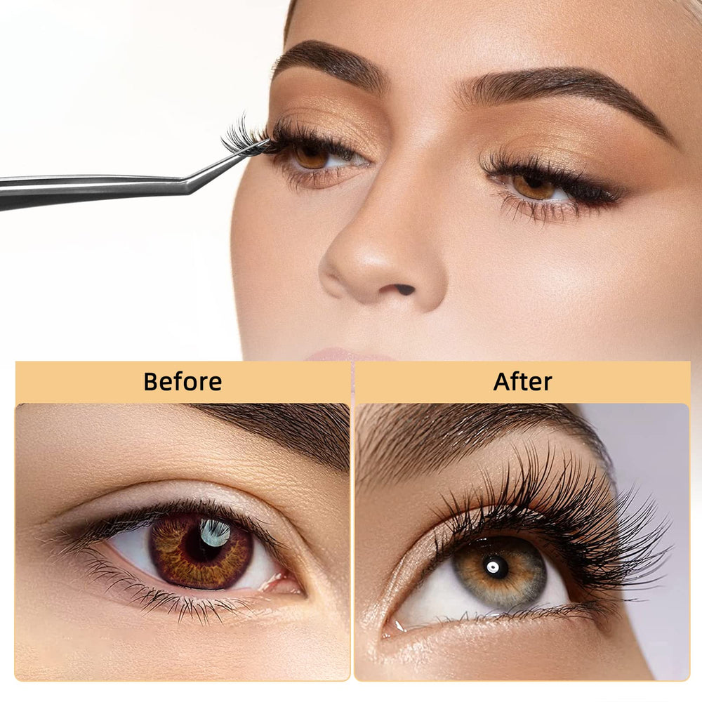 QUEWEL Cluster Pestañas con mezcla de curvaturas para natural o dramático.