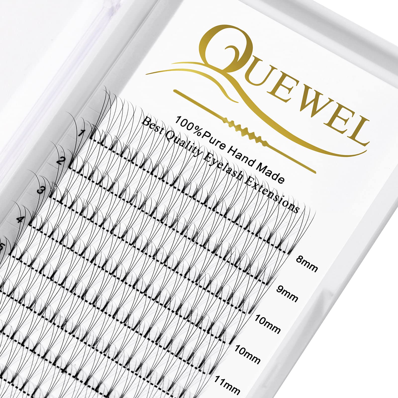 QUEWEL extensiones volumen 3D 0,10mm C mezcla 8-15mm para aspecto natural.