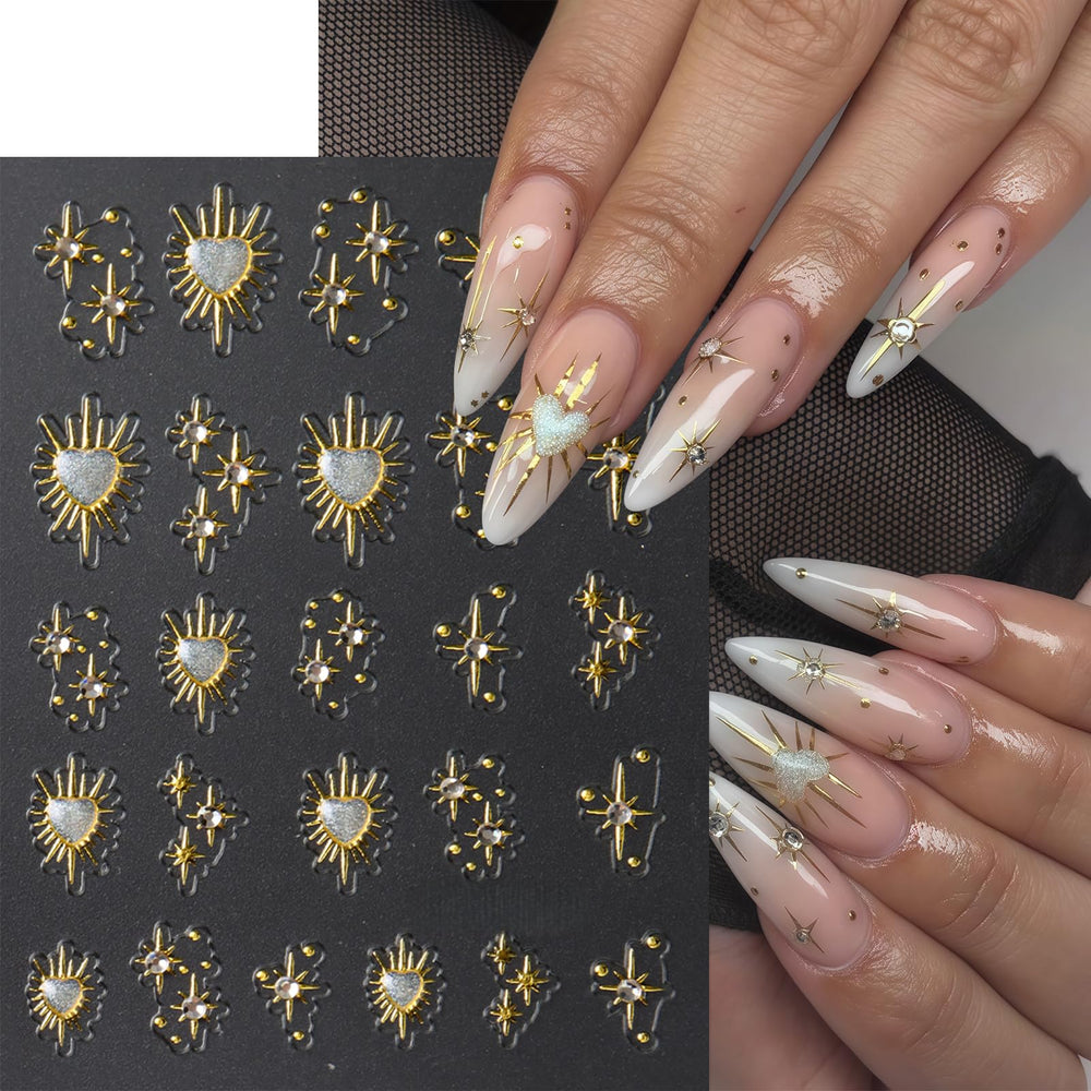 Quezadyl corazones aurora y estrellas para uñas con diseño llamativo.