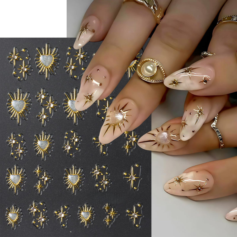 Quezadyl diseños corazones-estrellas para uñas con estilo romántico.