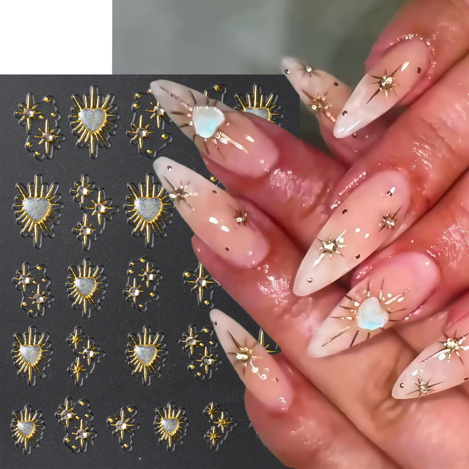 Quezadyl estrellas 5D diamante, brillo intenso para arte de uñas elegante.
