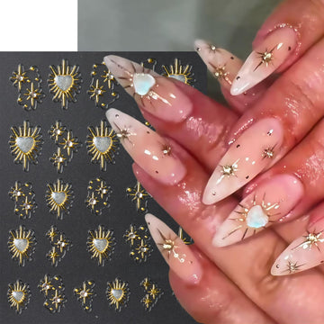 Quezadyl estrellas 5D diamante, brillo intenso para arte de uñas elegante.