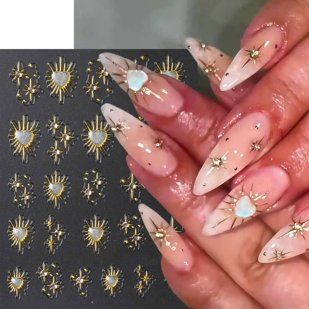 Quezadyl estrellas 5D diamante, brillo intenso para arte de uñas elegante.