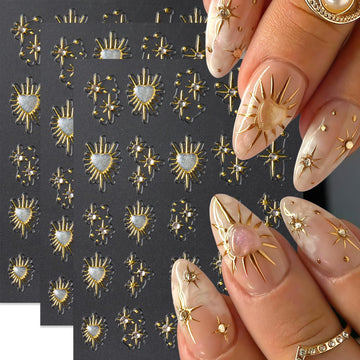 Quezadyl estrellas doradas para uñas, acabado 5D para decoraciones brillantes.