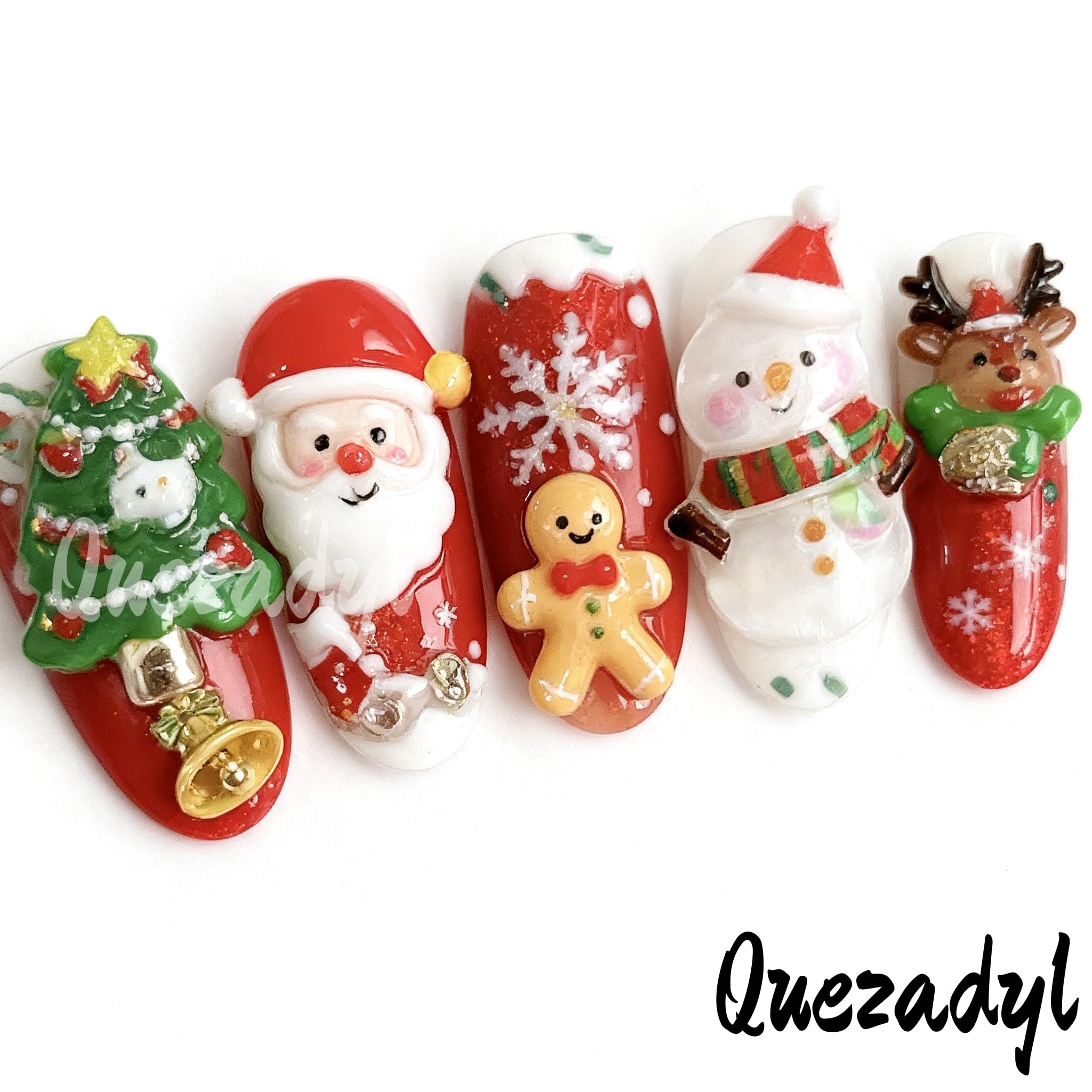 Quezadyl arbol-de-navidad en uñas para punto focal colorido