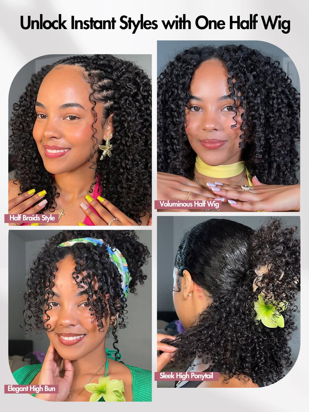 Quickwig Curly Half Wig Glueless Closure 16in offers glue-free application.
