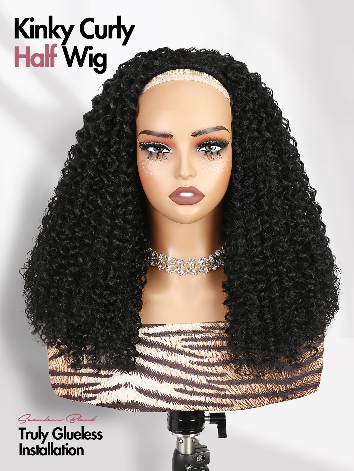 Quickwig Curly Half Wig Headband Style 16in enables instant, secure styling.