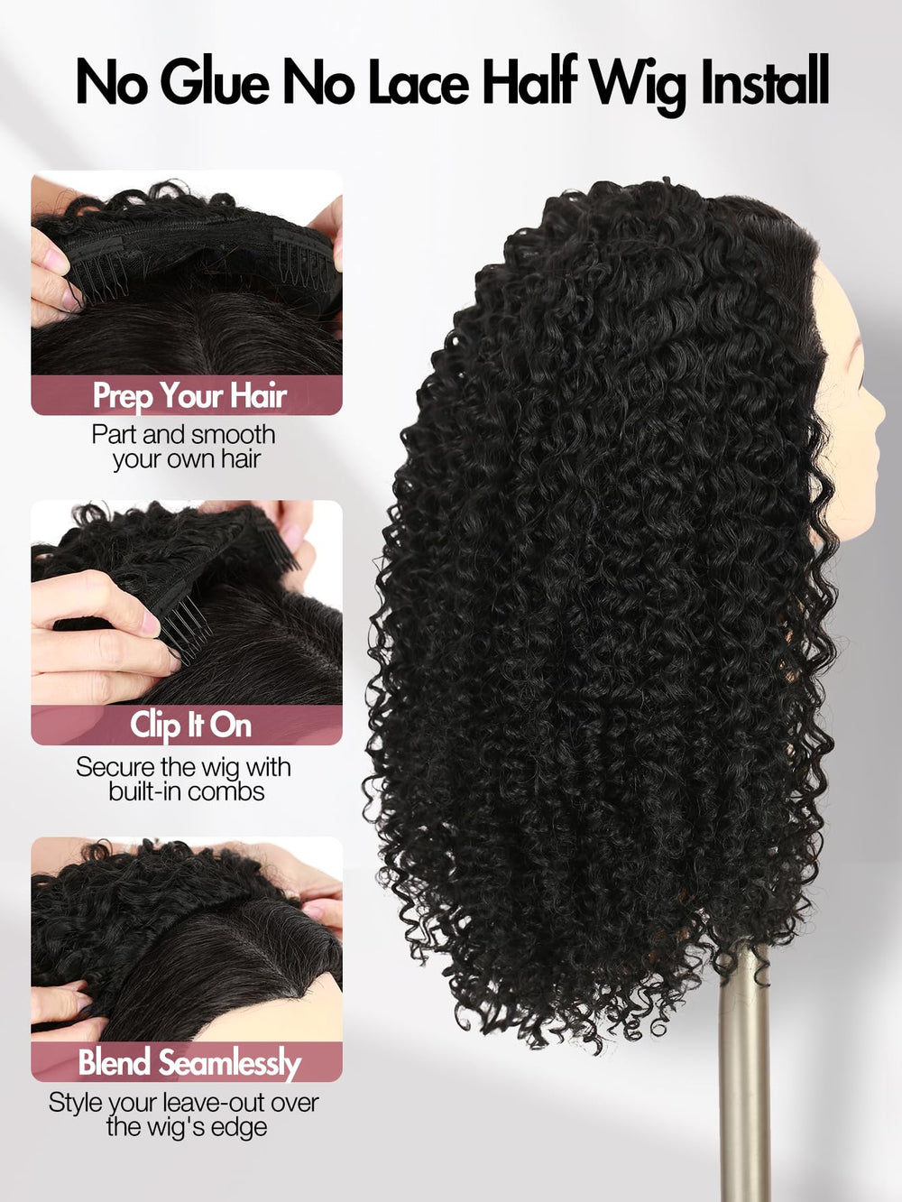 Quickwig Curly Half Wig Kinky Texture 16in mimics natural curls beautifully.
