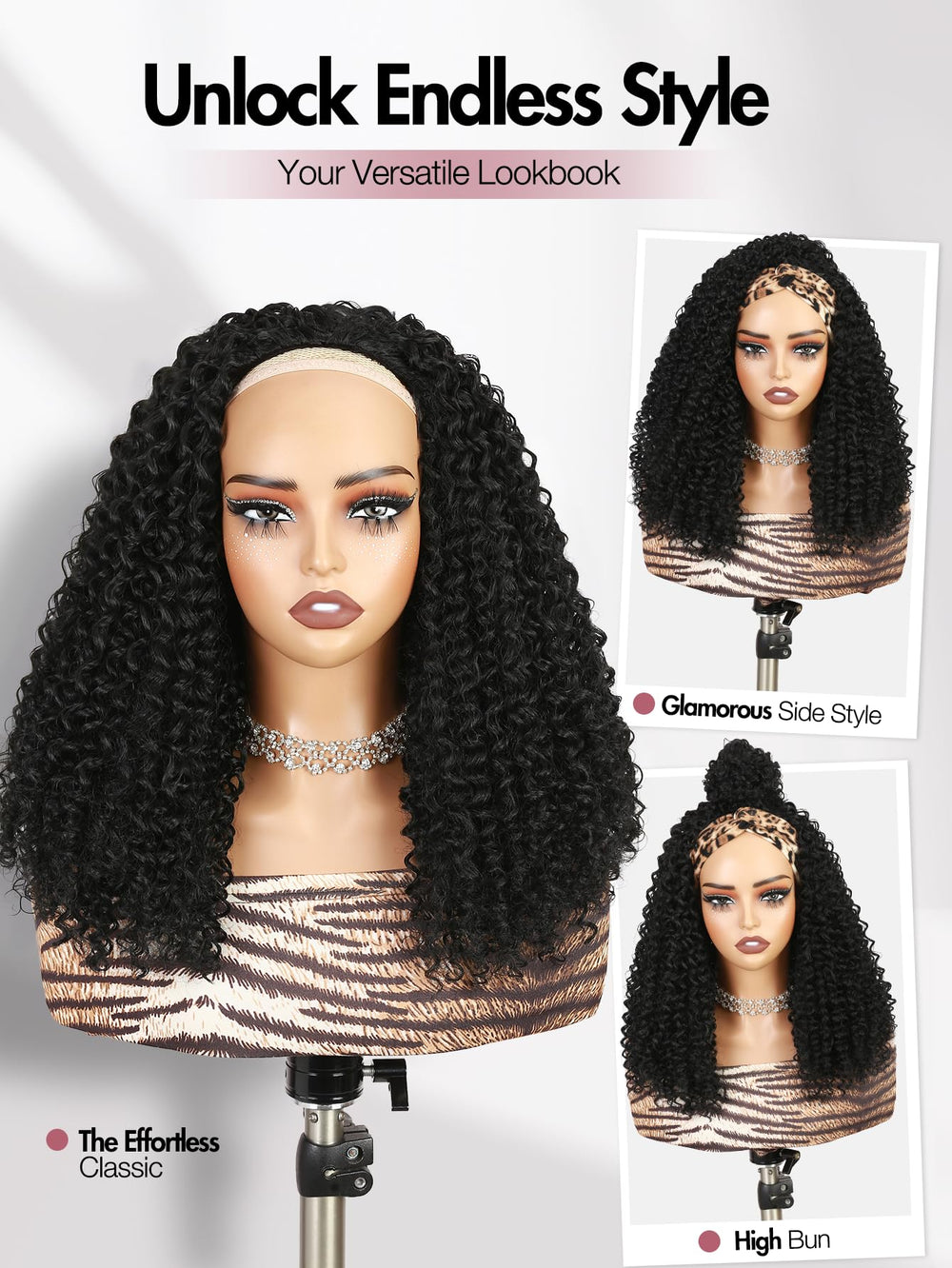 Quickwig Curly Half Wig Soft Band 16in adds extra hold and comfort.
