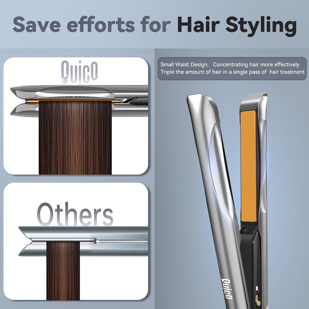 Diseño con bordes curvos de QUICO para mayor agarre y envoltura de mechones.