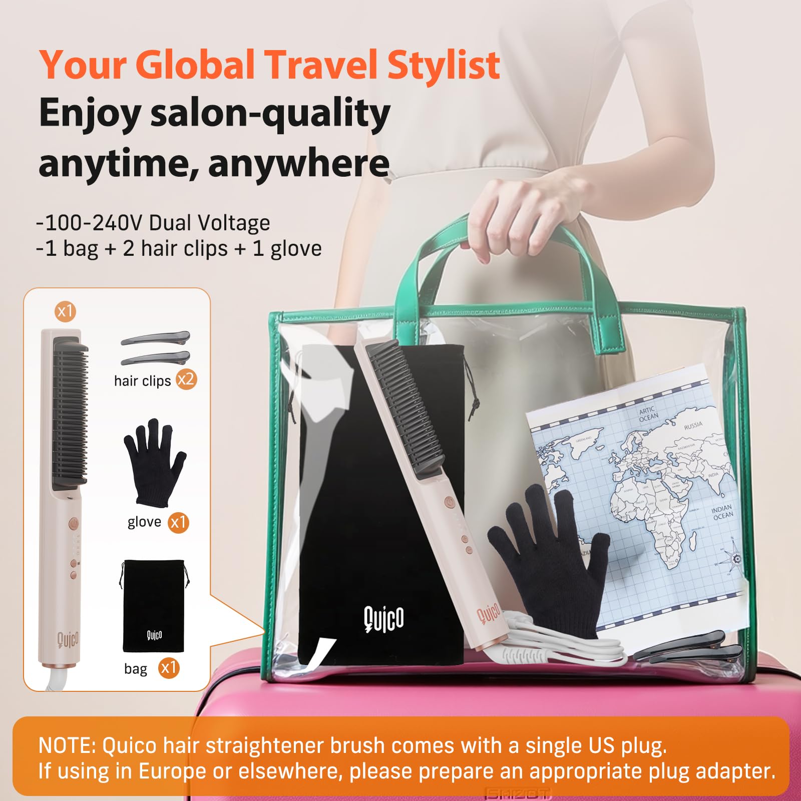 QUICO kit-portatil-accesorios incluye guante, funda y pinzas.
