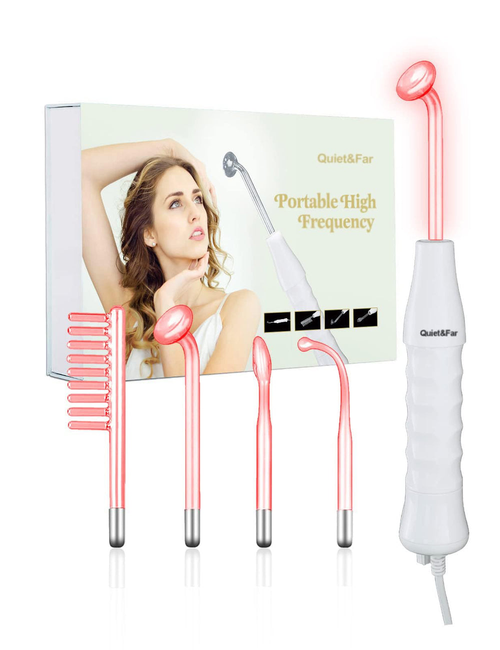 Quiet&Far varita alta frecuencia con 4 sondas para rejuvenecimiento facial potencial