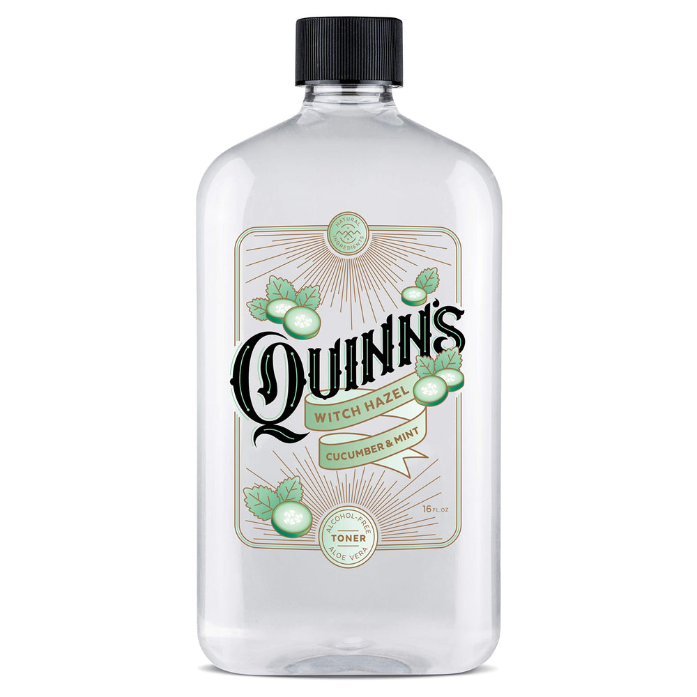 Quinn's hamamelis sin alcohol, botella frontal, limpieza suave para la piel.