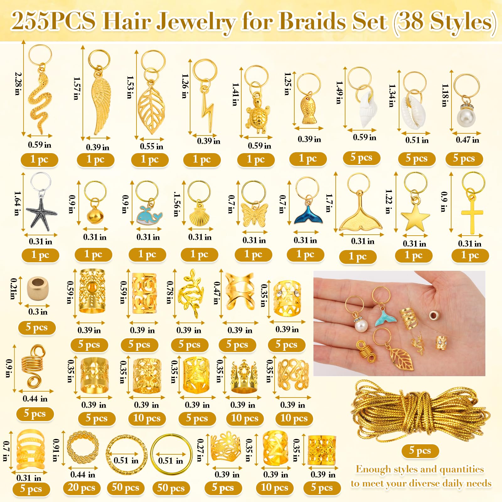 Quinzave anillos de cabello dorados para trenzas, reutilizables