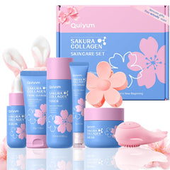 QUIYUM Sakura cleanser in action, removing impurities while hydrating the skin.