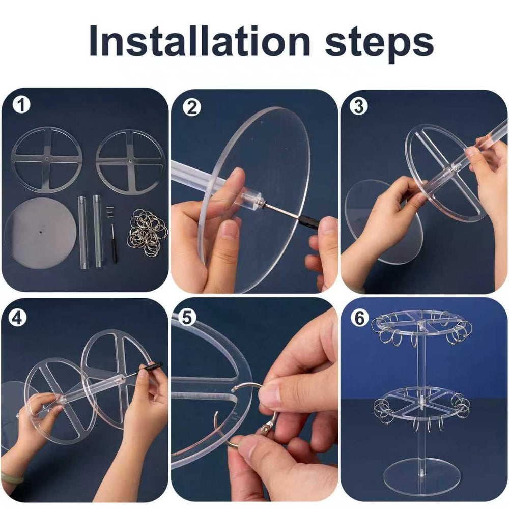 QUPIVA organizador acrílico de dos niveles con anillos metálicos.