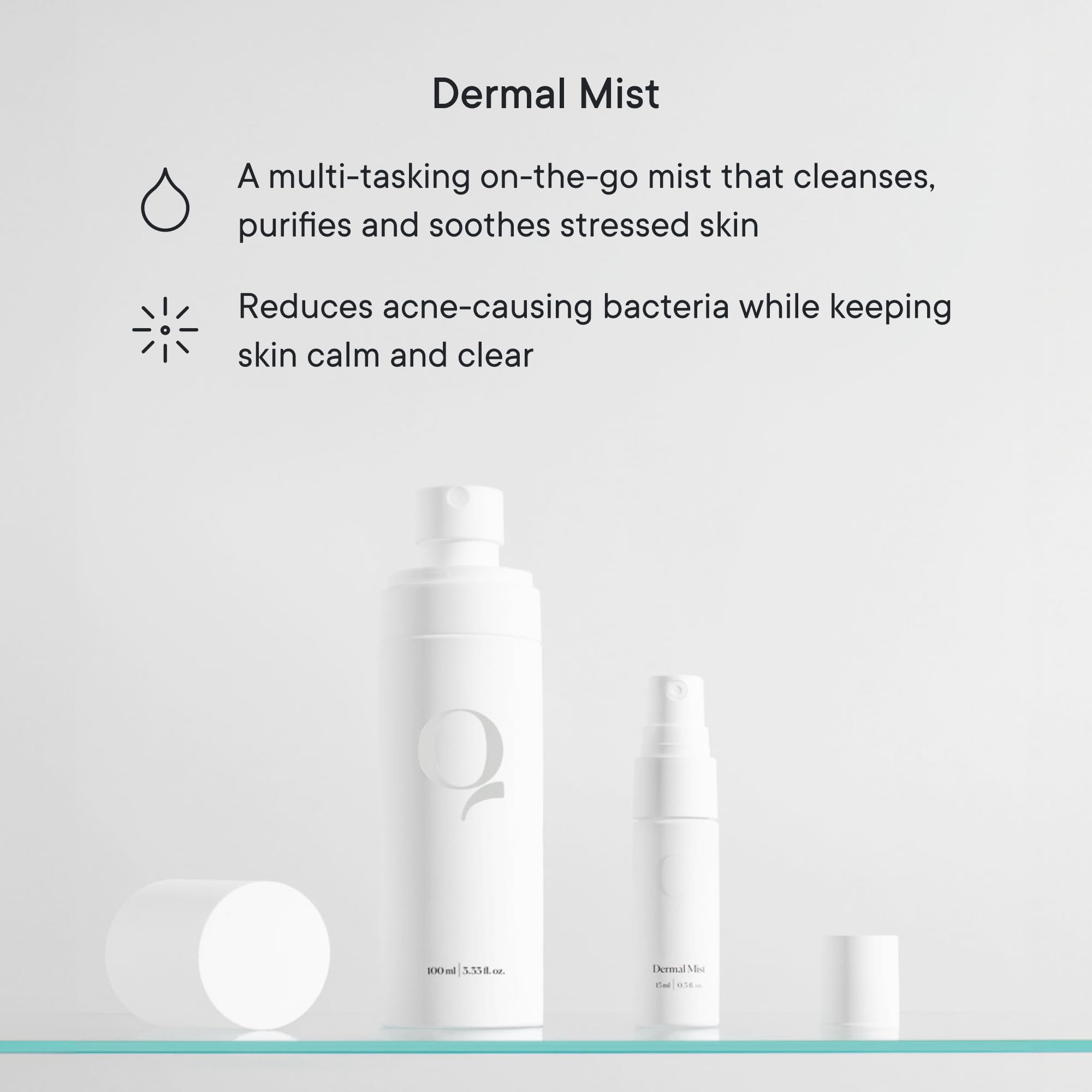Mist dispense close-up of Qure Dermal Mist no-rinse spray