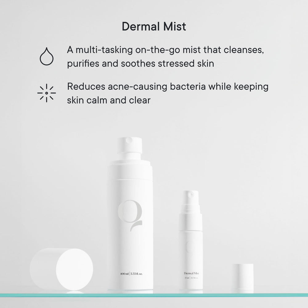 Mist dispense close-up of Qure Dermal Mist no-rinse spray
