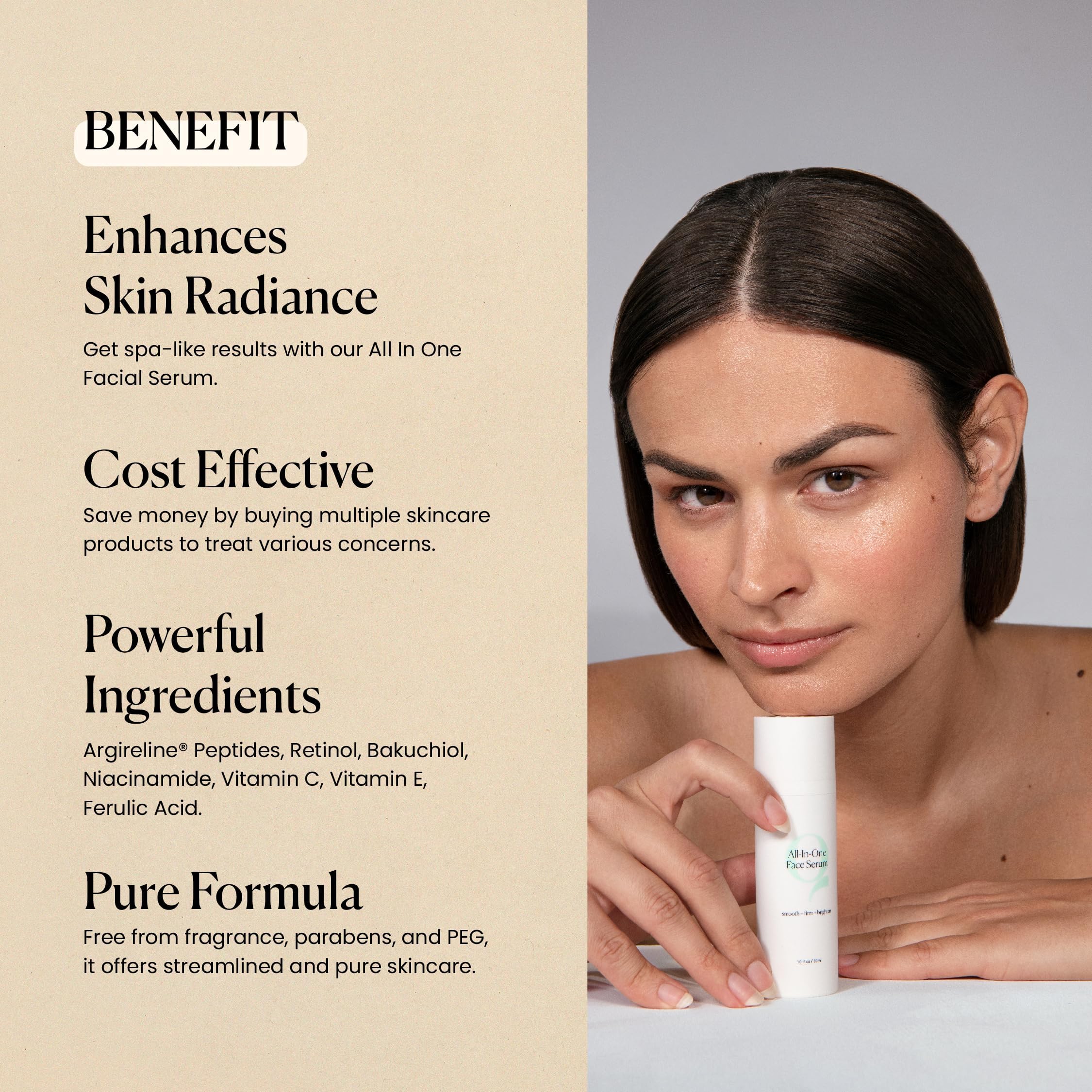 Qure Serum aplicación facial con Niacinamida y Retinol para tono uniforme.