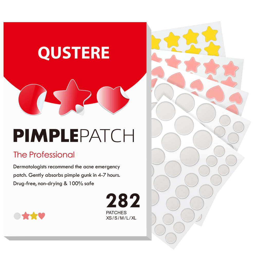 Parche QUSTERE en empaque completo absorbe secreciones para piel más limpia.