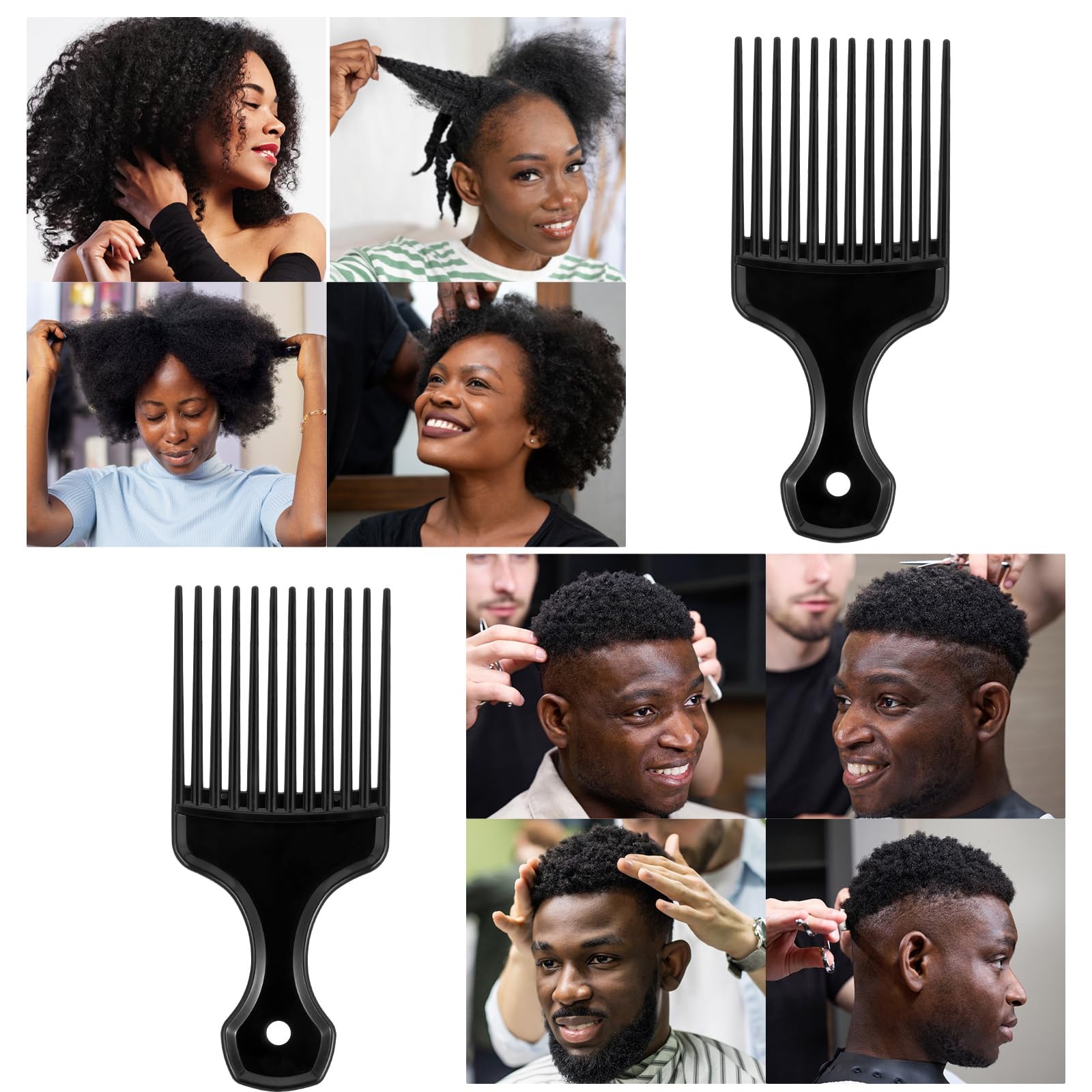 Qulkws peine afro plástico negro, detalle de púas largas para separar y levantar rizos