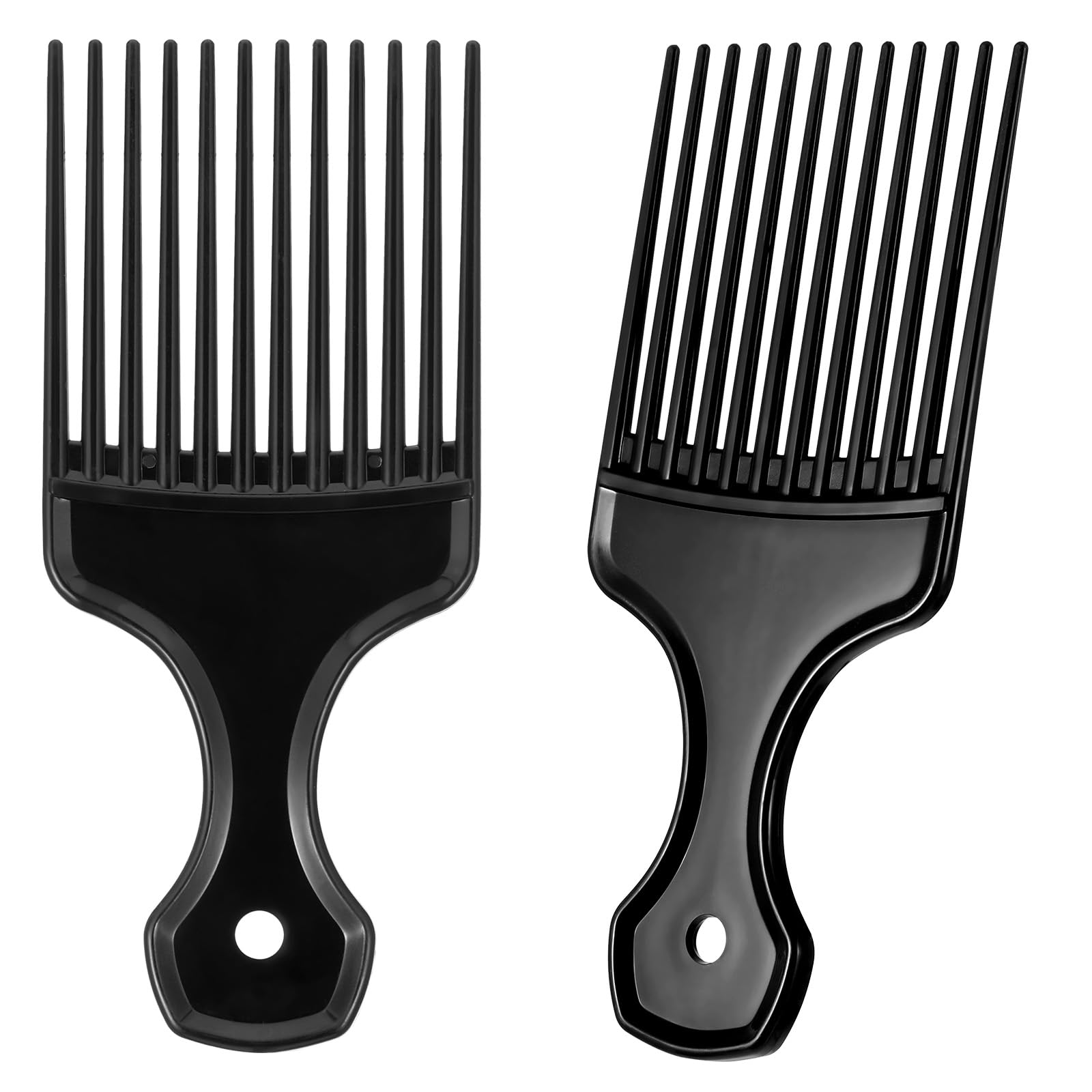 Qulkws peine afro plástico negro, frente mostrando púas redondeadas para desenredar cabello rizado