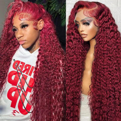 Peluca QWedafy burdeos con encaje frontal 13x6 para estilo natural