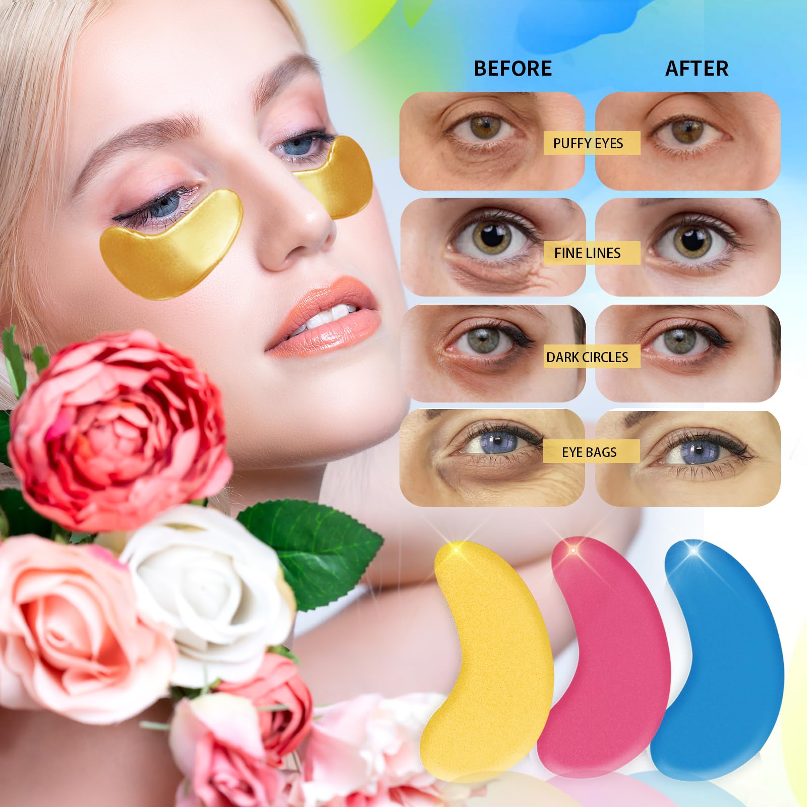 Mascarilla ojos dorada 24K de Qyiywim: lujo para ritual de cuidado diario.
