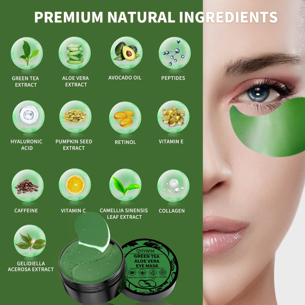 Parches Qyiywim para ojos con té verde y aloe: ingredientes naturales que cuidan la piel.