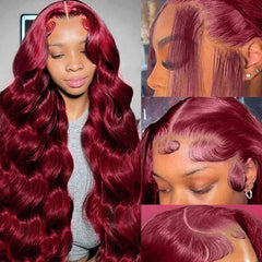 QZOQZO peluca burgundy con encaje frontal 13x6 para look natural.
