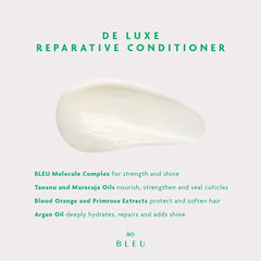 R+Co BLEU De Luxe, cabello desde cerca, muestra brillo y control del encrespamiento.