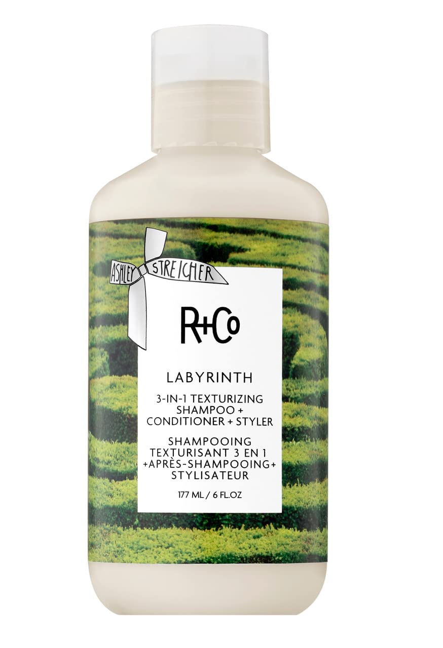 R+Co Labyrinth, botella frontal, ideal para uso diario y obtener textura ligera.