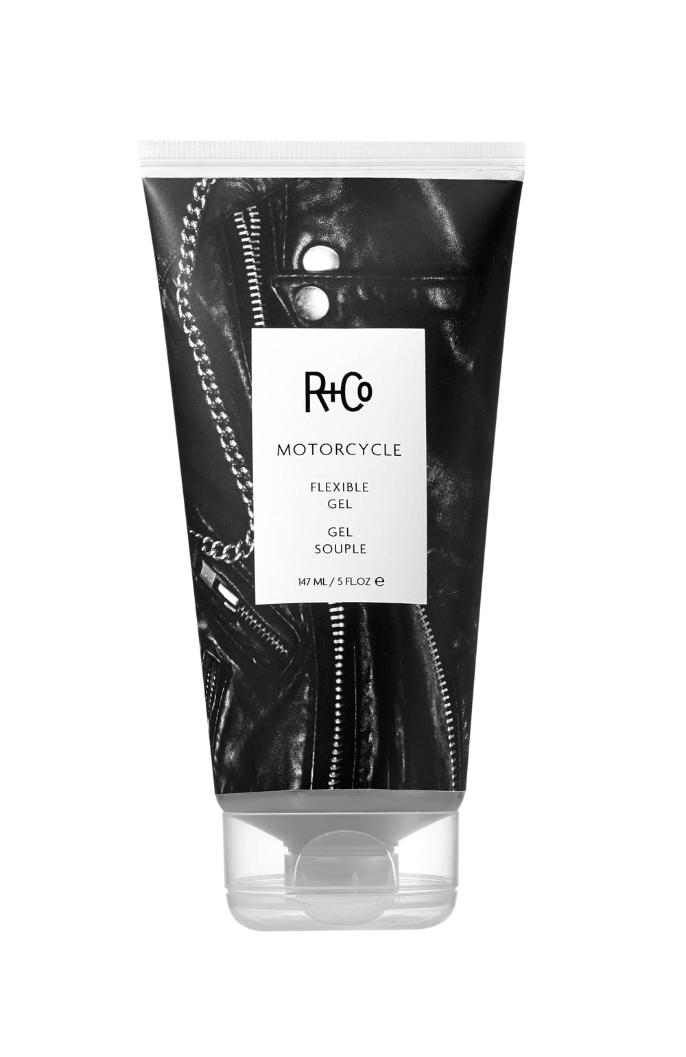 R+Co Motorcycle Gel, bouteille visible, contrôle flexible et brillance naturelle.