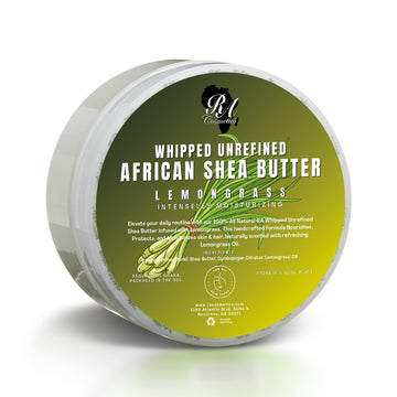 RA COSMETICS manteca de karité batida con hierba de limón, tarro para hidratación diaria.